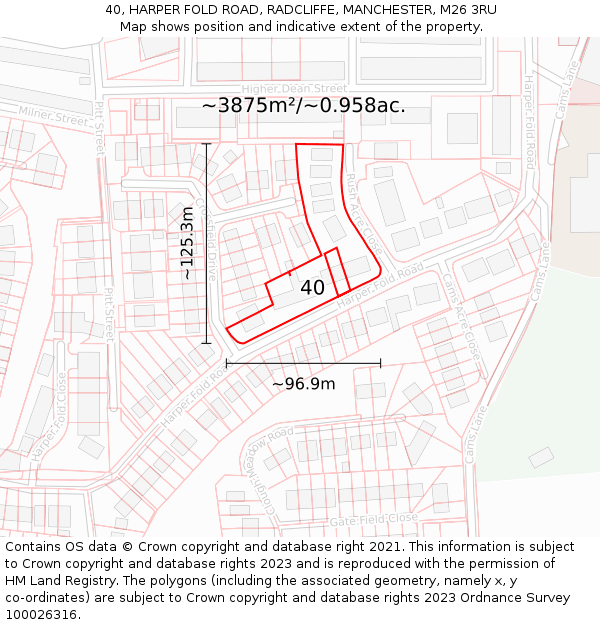 40, HARPER FOLD ROAD, RADCLIFFE, MANCHESTER, M26 3RU: Plot and title map