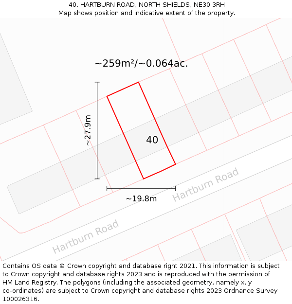 40, HARTBURN ROAD, NORTH SHIELDS, NE30 3RH: Plot and title map