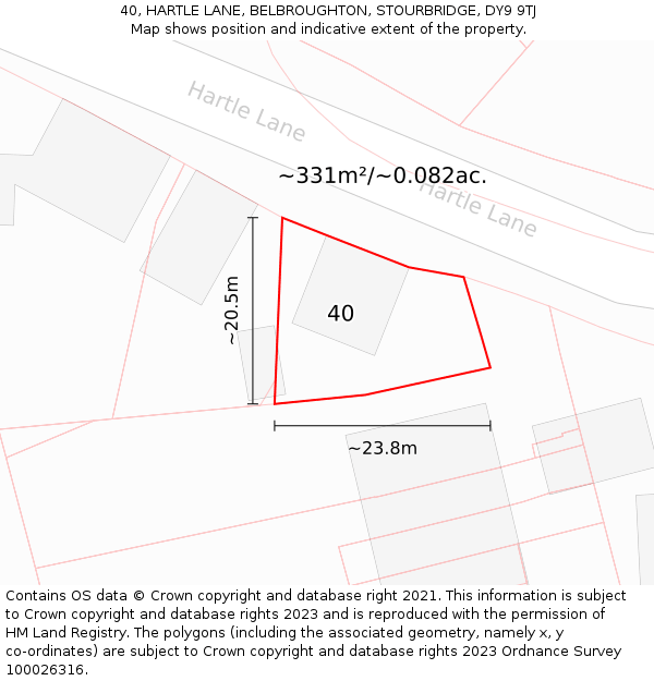 40, HARTLE LANE, BELBROUGHTON, STOURBRIDGE, DY9 9TJ: Plot and title map