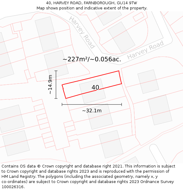 40, HARVEY ROAD, FARNBOROUGH, GU14 9TW: Plot and title map