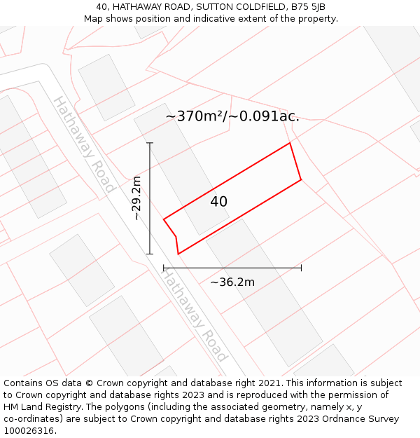 40, HATHAWAY ROAD, SUTTON COLDFIELD, B75 5JB: Plot and title map