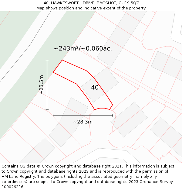 40, HAWKESWORTH DRIVE, BAGSHOT, GU19 5QZ: Plot and title map