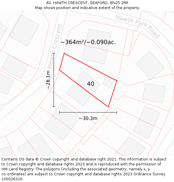 40, HAWTH CRESCENT, SEAFORD, BN25 2RR: Plot and title map