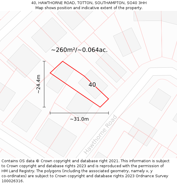 40, HAWTHORNE ROAD, TOTTON, SOUTHAMPTON, SO40 3HH: Plot and title map