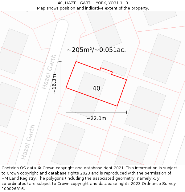 40, HAZEL GARTH, YORK, YO31 1HR: Plot and title map