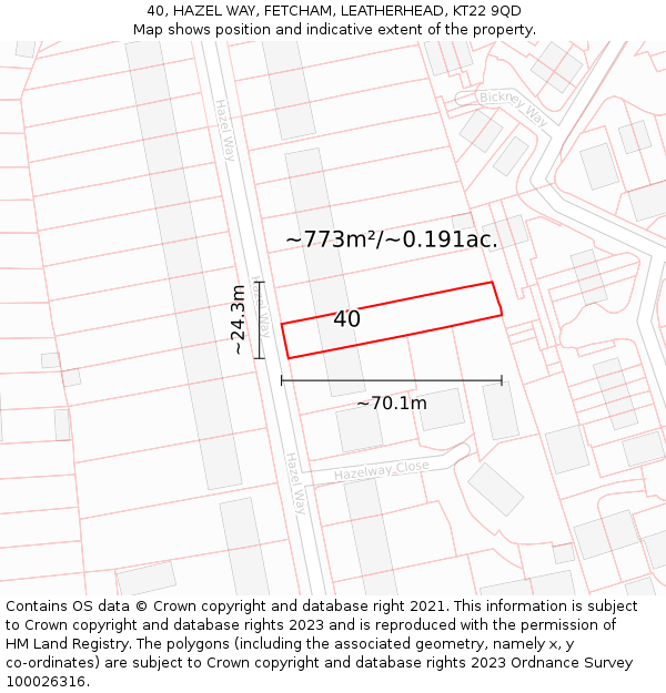 40, HAZEL WAY, FETCHAM, LEATHERHEAD, KT22 9QD: Plot and title map