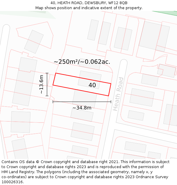 40, HEATH ROAD, DEWSBURY, WF12 8QB: Plot and title map