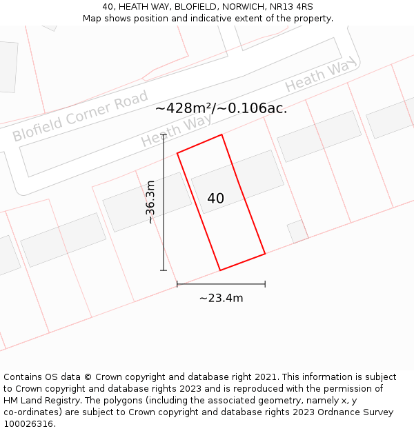 40, HEATH WAY, BLOFIELD, NORWICH, NR13 4RS: Plot and title map