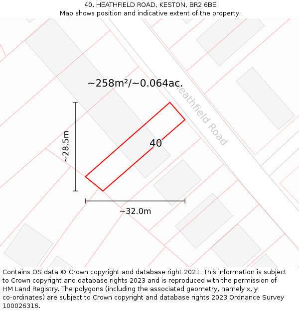 40, HEATHFIELD ROAD, KESTON, BR2 6BE: Plot and title map