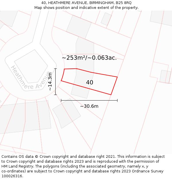 40, HEATHMERE AVENUE, BIRMINGHAM, B25 8RQ: Plot and title map