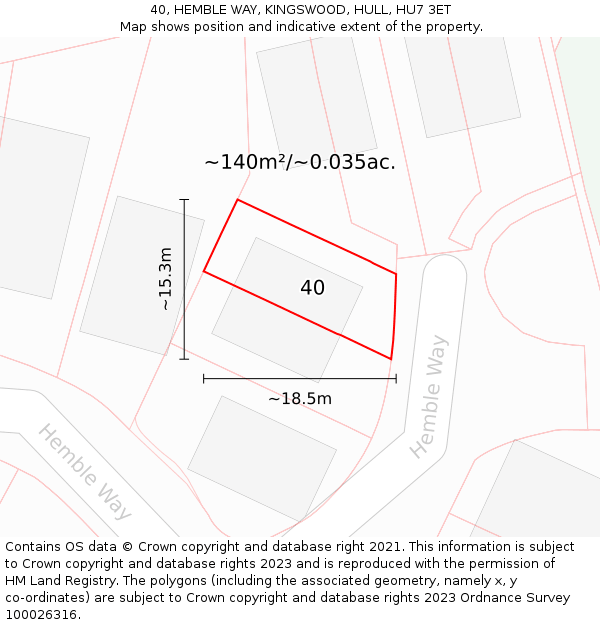 40, HEMBLE WAY, KINGSWOOD, HULL, HU7 3ET: Plot and title map