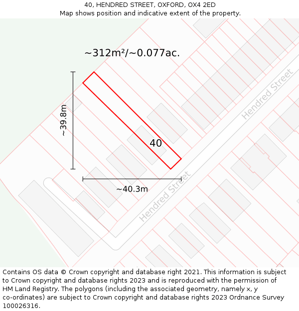 40, HENDRED STREET, OXFORD, OX4 2ED: Plot and title map