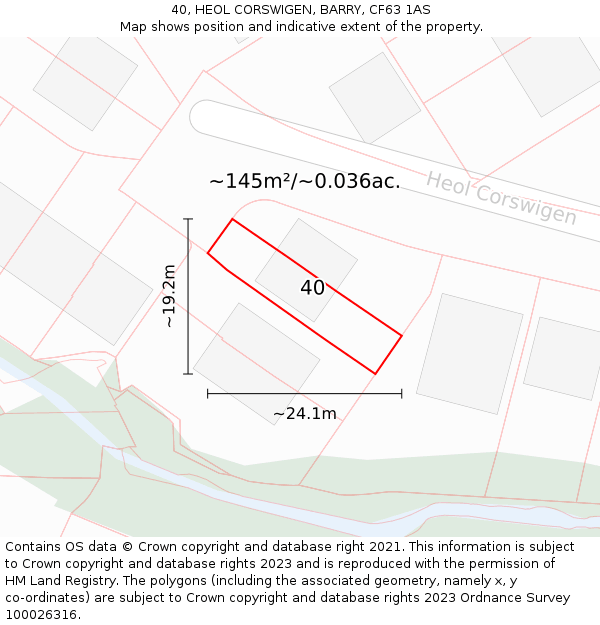 40, HEOL CORSWIGEN, BARRY, CF63 1AS: Plot and title map