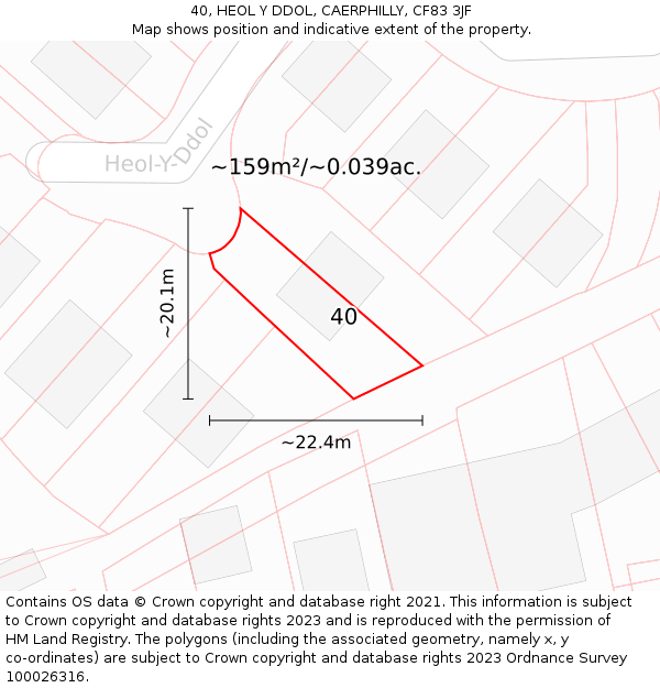 40, HEOL Y DDOL, CAERPHILLY, CF83 3JF: Plot and title map