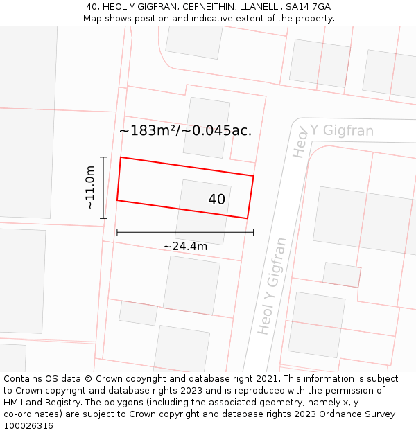 40, HEOL Y GIGFRAN, CEFNEITHIN, LLANELLI, SA14 7GA: Plot and title map