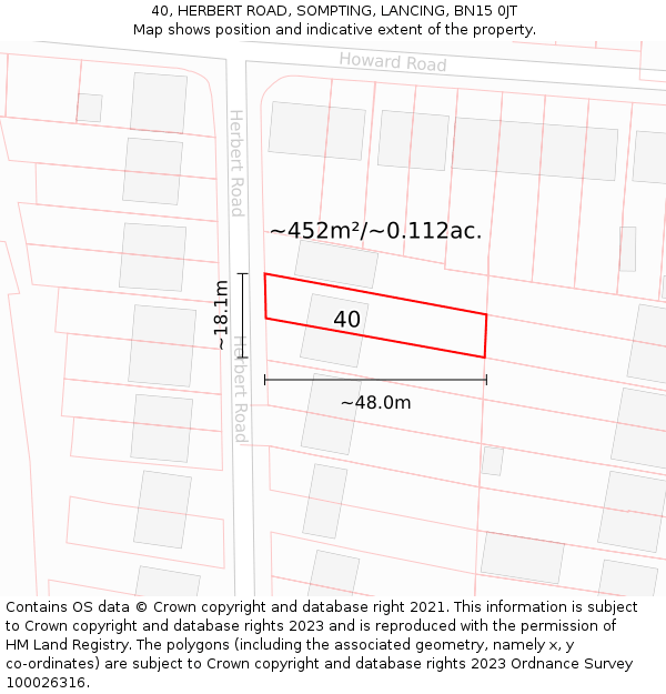 40, HERBERT ROAD, SOMPTING, LANCING, BN15 0JT: Plot and title map