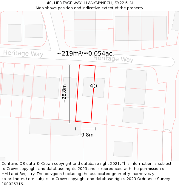 40, HERITAGE WAY, LLANYMYNECH, SY22 6LN: Plot and title map