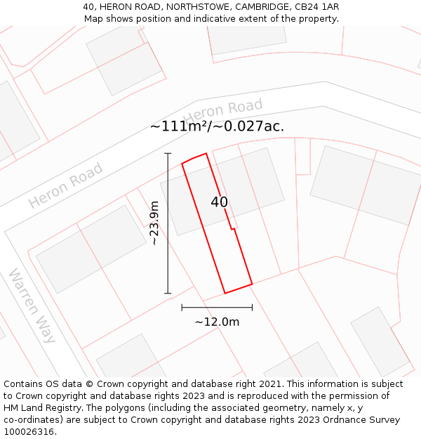 40, HERON ROAD, NORTHSTOWE, CAMBRIDGE, CB24 1AR: Plot and title map