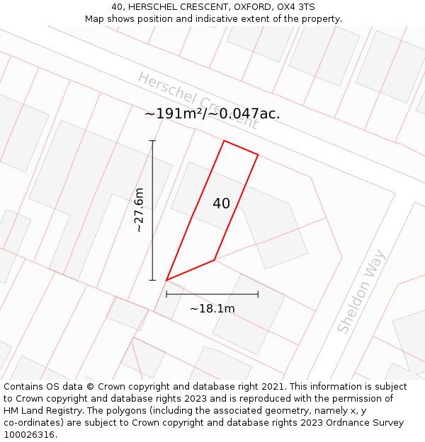 40, HERSCHEL CRESCENT, OXFORD, OX4 3TS: Plot and title map