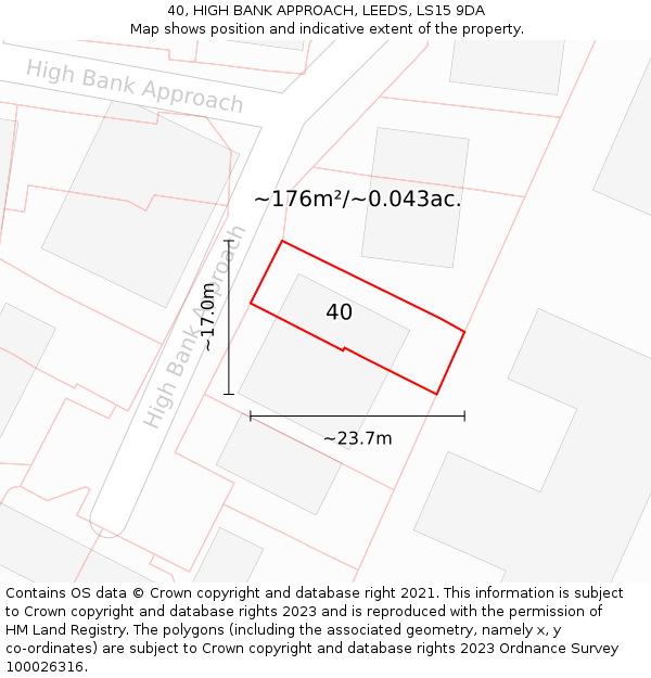 40, HIGH BANK APPROACH, LEEDS, LS15 9DA: Plot and title map