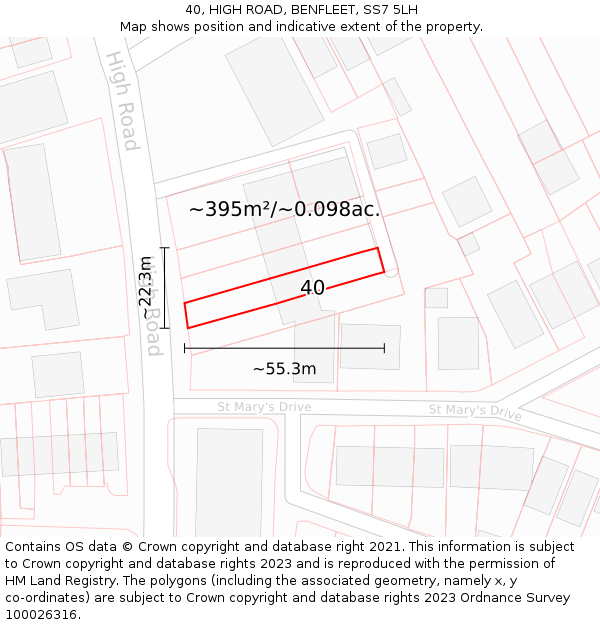 40, HIGH ROAD, BENFLEET, SS7 5LH: Plot and title map