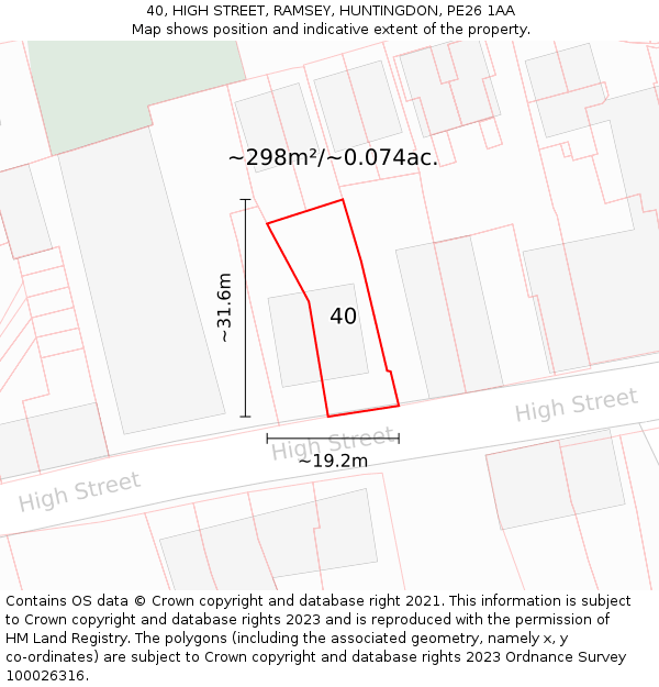 40, HIGH STREET, RAMSEY, HUNTINGDON, PE26 1AA: Plot and title map