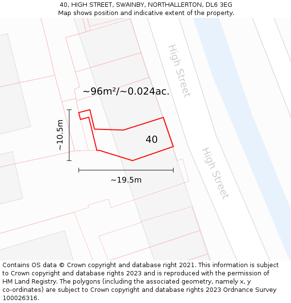 40, HIGH STREET, SWAINBY, NORTHALLERTON, DL6 3EG: Plot and title map