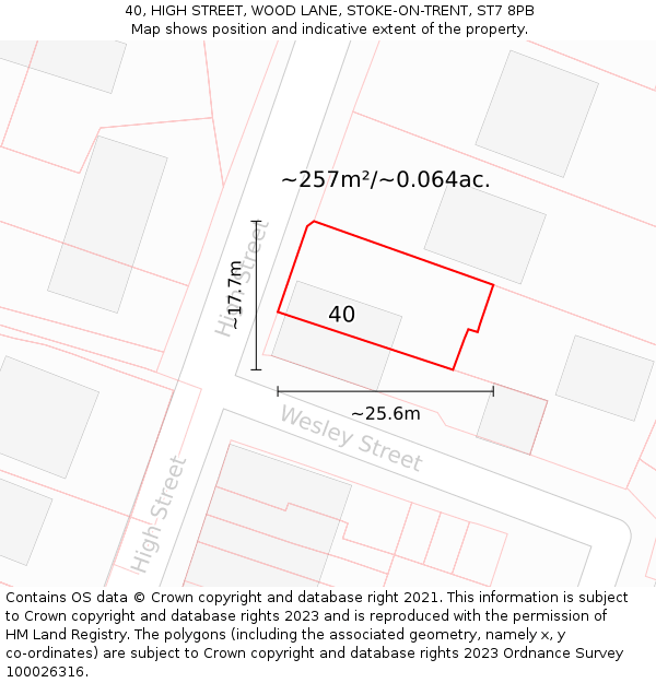 40, HIGH STREET, WOOD LANE, STOKE-ON-TRENT, ST7 8PB: Plot and title map