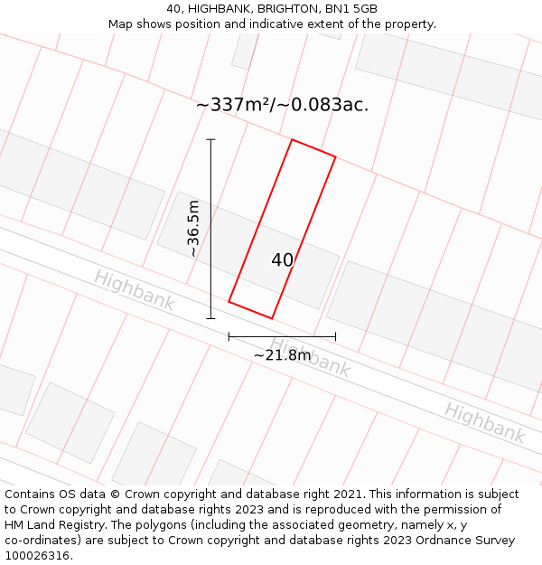 40, HIGHBANK, BRIGHTON, BN1 5GB: Plot and title map