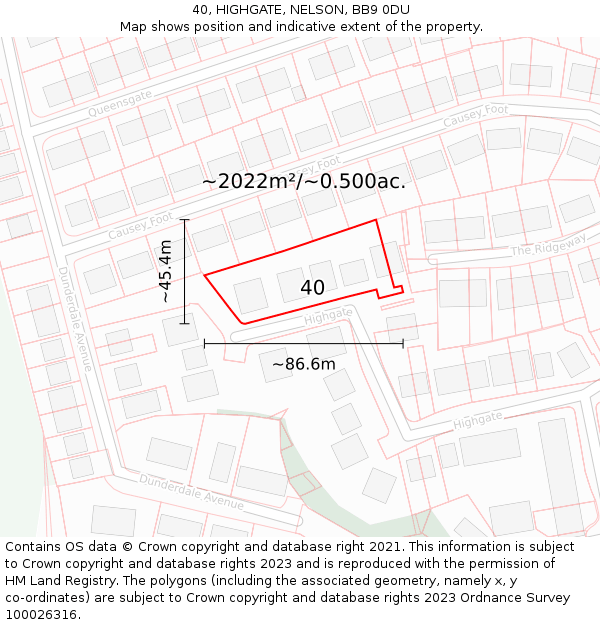 40, HIGHGATE, NELSON, BB9 0DU: Plot and title map