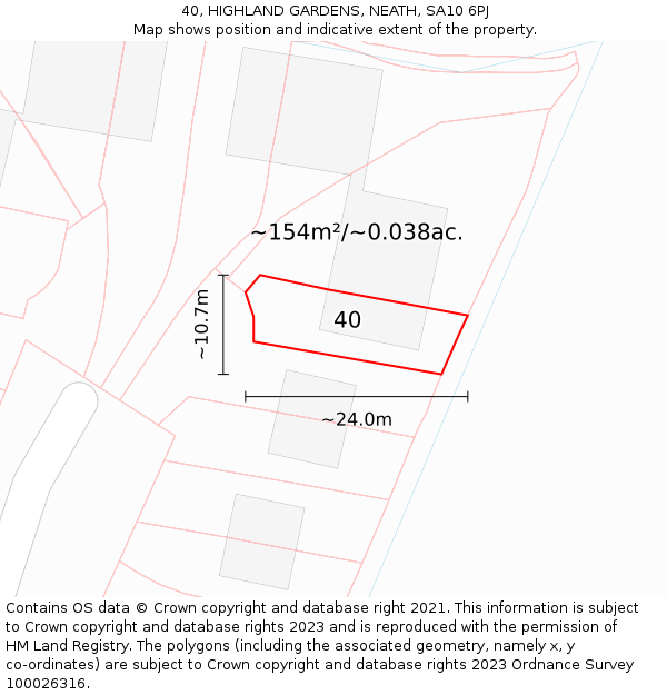 40, HIGHLAND GARDENS, NEATH, SA10 6PJ: Plot and title map
