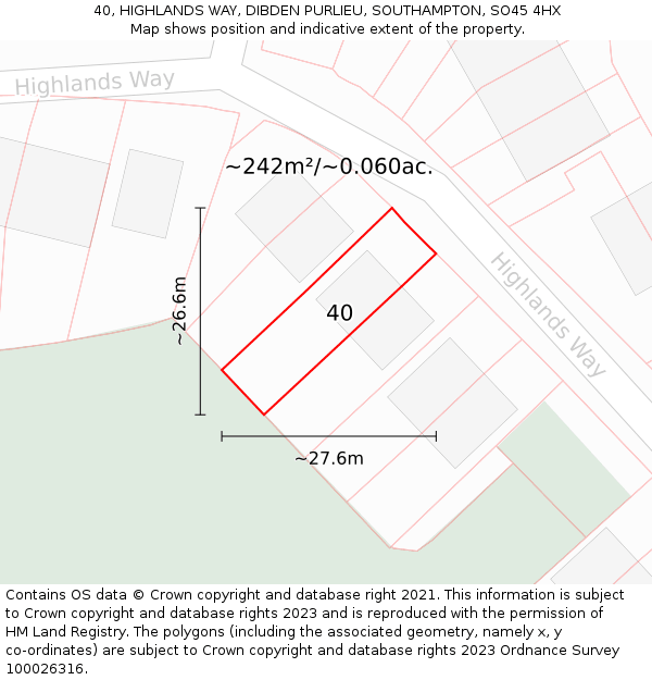 40, HIGHLANDS WAY, DIBDEN PURLIEU, SOUTHAMPTON, SO45 4HX: Plot and title map