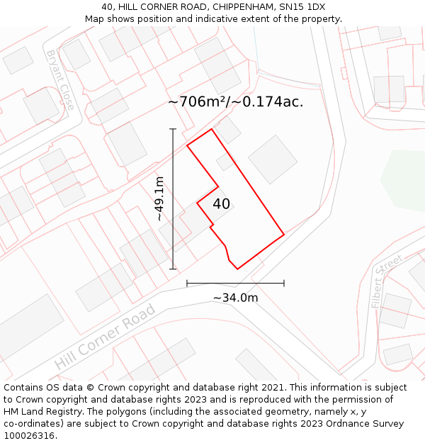 40, HILL CORNER ROAD, CHIPPENHAM, SN15 1DX: Plot and title map