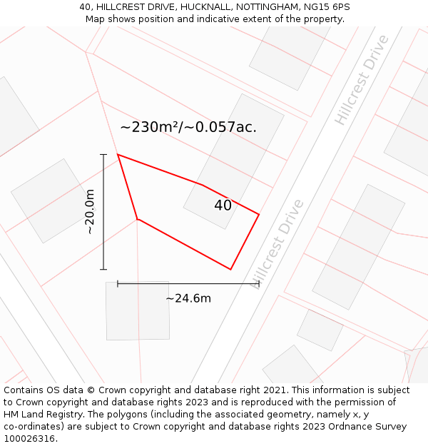 40, HILLCREST DRIVE, HUCKNALL, NOTTINGHAM, NG15 6PS: Plot and title map