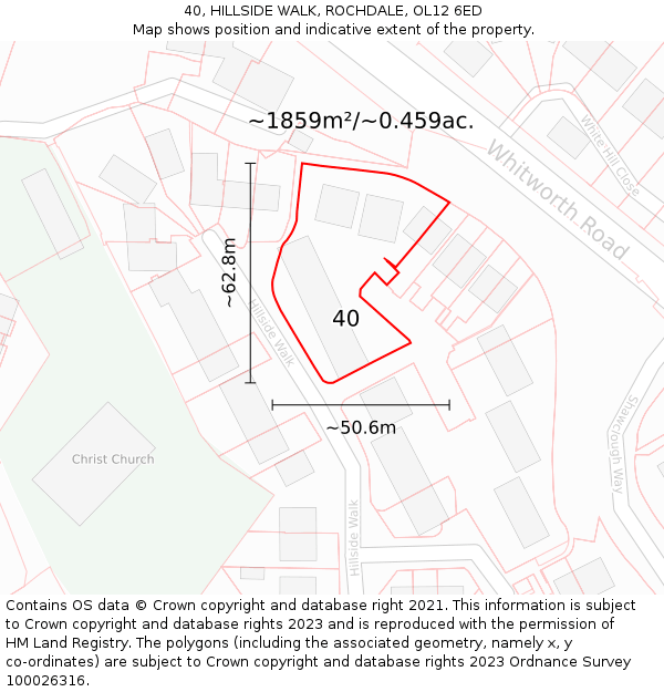 40, HILLSIDE WALK, ROCHDALE, OL12 6ED: Plot and title map