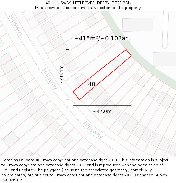 40, HILLSWAY, LITTLEOVER, DERBY, DE23 3DU: Plot and title map