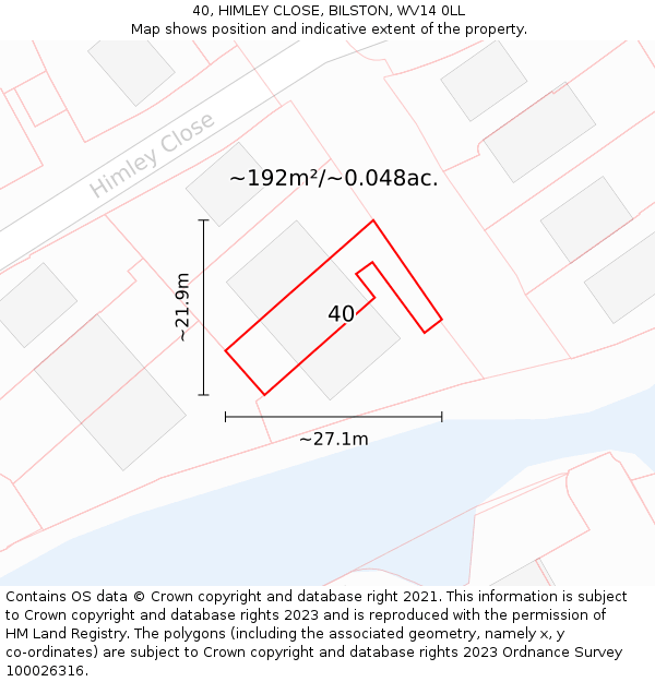 40, HIMLEY CLOSE, BILSTON, WV14 0LL: Plot and title map