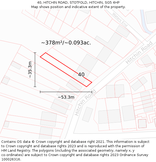 40, HITCHIN ROAD, STOTFOLD, HITCHIN, SG5 4HP: Plot and title map