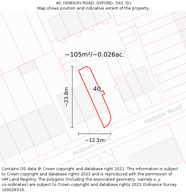 40, HOBSON ROAD, OXFORD, OX2 7JU: Plot and title map