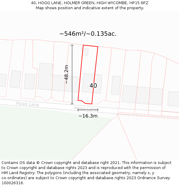 40, HOGG LANE, HOLMER GREEN, HIGH WYCOMBE, HP15 6PZ: Plot and title map