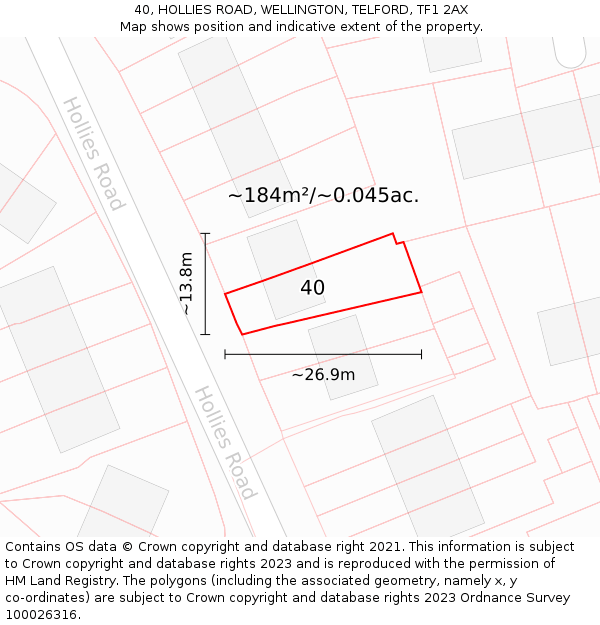 40, HOLLIES ROAD, WELLINGTON, TELFORD, TF1 2AX: Plot and title map