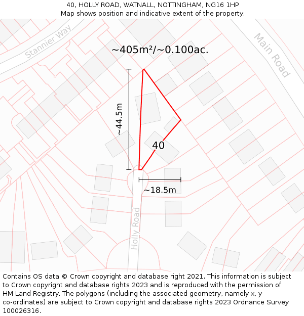 40, HOLLY ROAD, WATNALL, NOTTINGHAM, NG16 1HP: Plot and title map