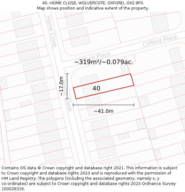 40, HOME CLOSE, WOLVERCOTE, OXFORD, OX2 8PS: Plot and title map