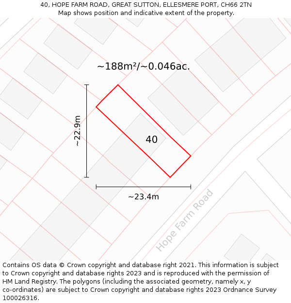 40, HOPE FARM ROAD, GREAT SUTTON, ELLESMERE PORT, CH66 2TN: Plot and title map
