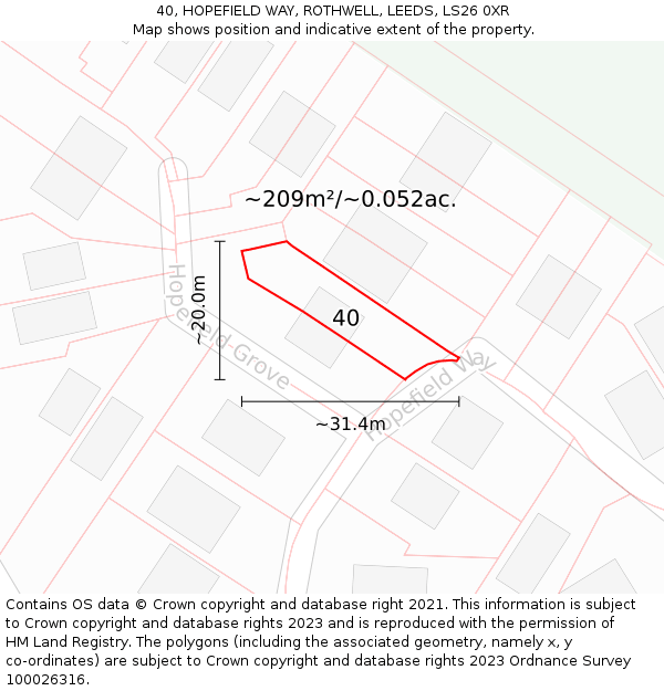 40, HOPEFIELD WAY, ROTHWELL, LEEDS, LS26 0XR: Plot and title map