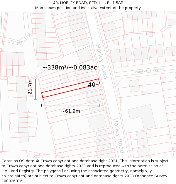 40, HORLEY ROAD, REDHILL, RH1 5AB: Plot and title map