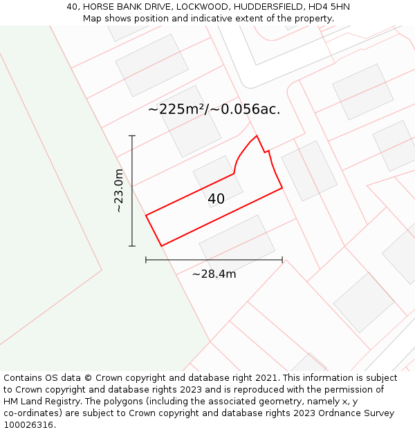 40, HORSE BANK DRIVE, LOCKWOOD, HUDDERSFIELD, HD4 5HN: Plot and title map