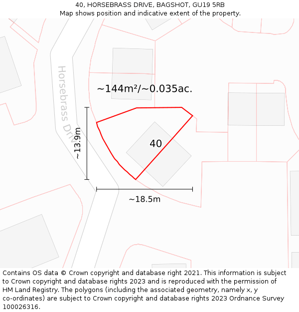 40, HORSEBRASS DRIVE, BAGSHOT, GU19 5RB: Plot and title map