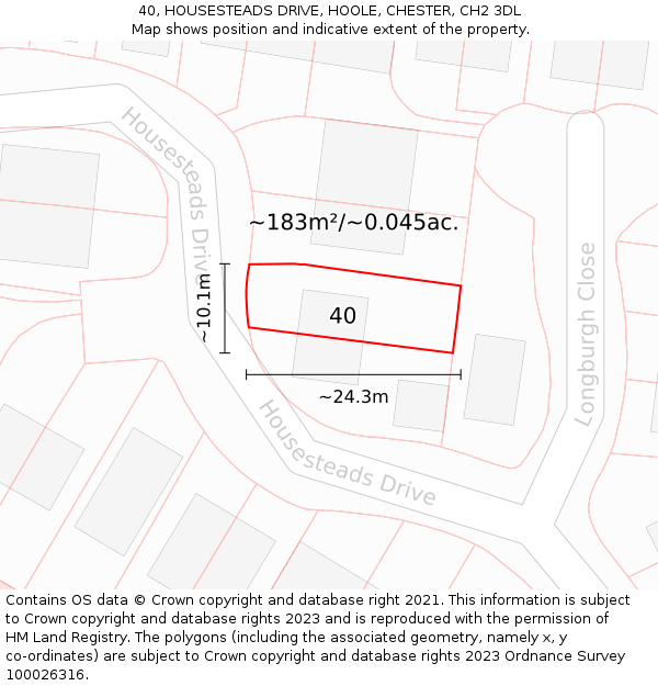 40, HOUSESTEADS DRIVE, HOOLE, CHESTER, CH2 3DL: Plot and title map