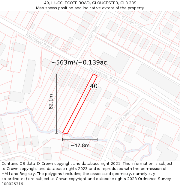 40, HUCCLECOTE ROAD, GLOUCESTER, GL3 3RS: Plot and title map